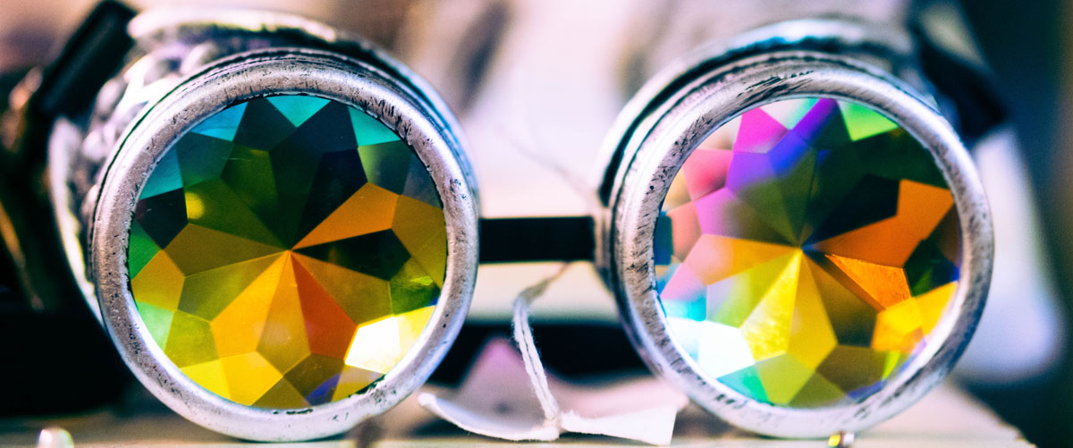 Photo of a set of sunglasses with a kaleidoscope in each lens